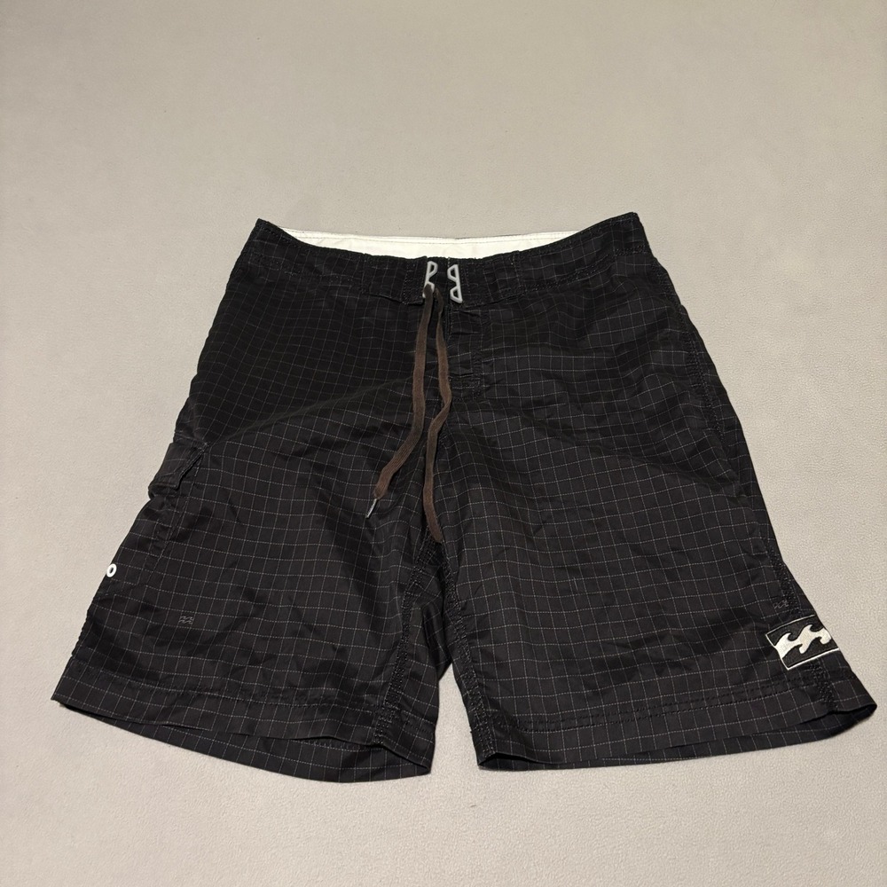 Billabong Mens Board Shorts 34 Black Grey Grid Print Cargo Pocket Boardshorts